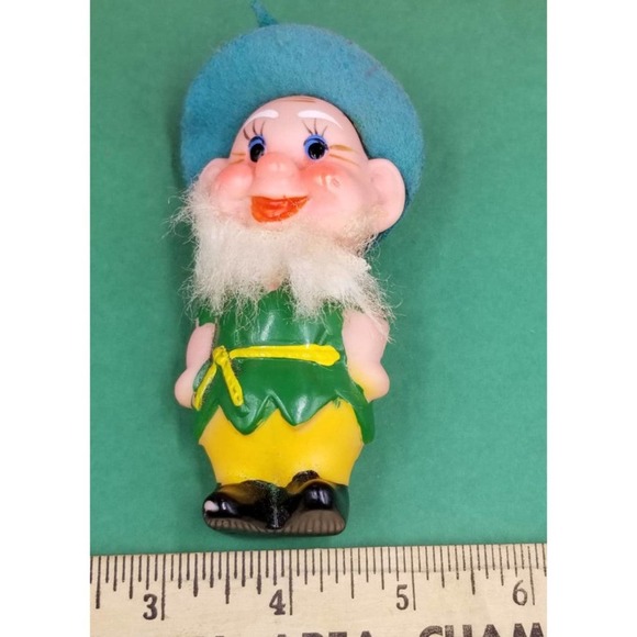 Vintage Plastic Dwarf Green Yellow Christmas Figurine Toy Doll Japan - Picture 5 of 5
